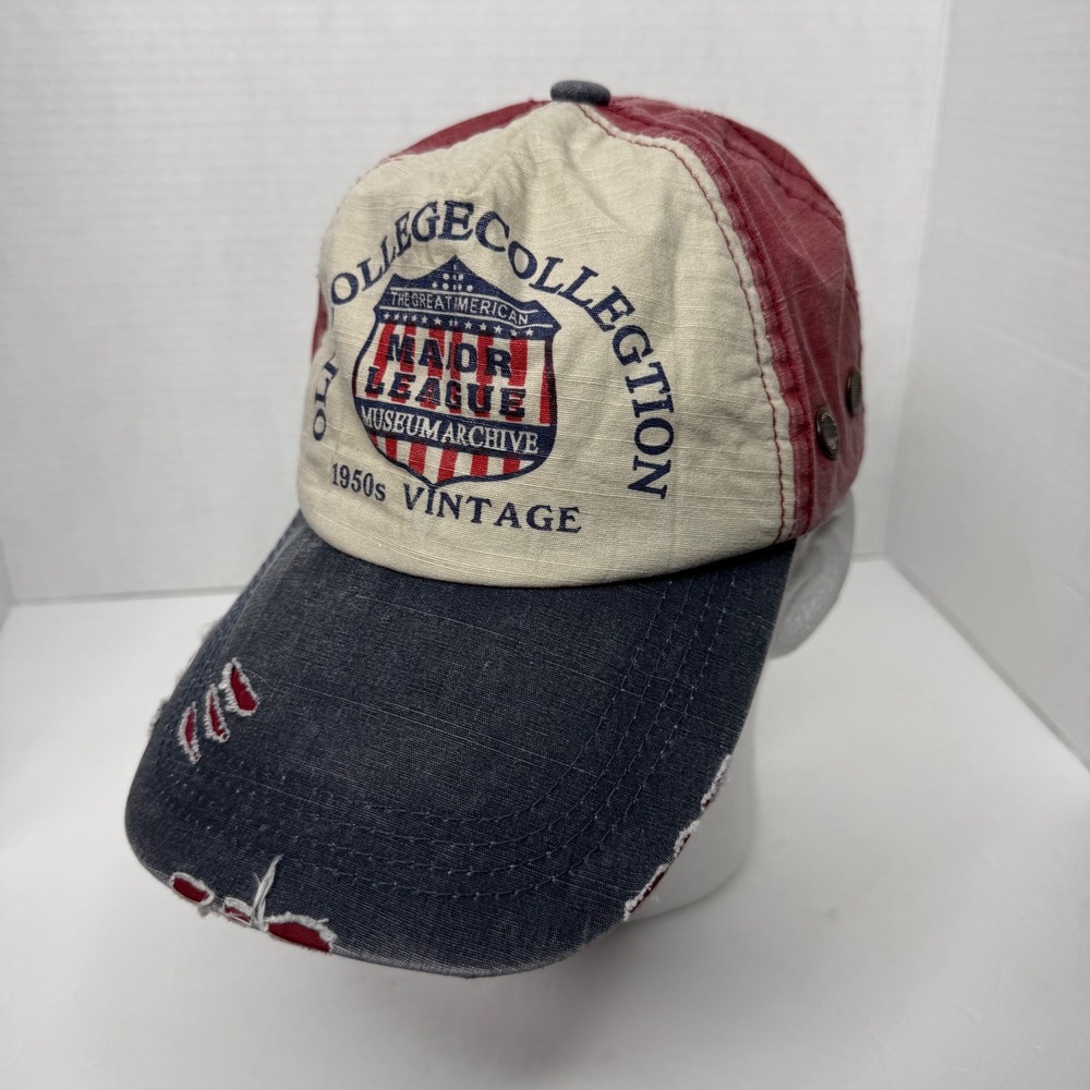 Vintage Old College Collection Baseball Cap Red Blue White Distressed Americana